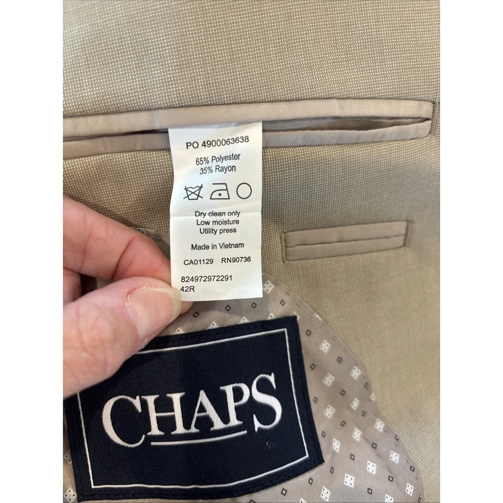 Chaps Blazer Mens 42R Tan‎ Polyester Rayon Sport Coat 2 Button Jacket Casual EUC